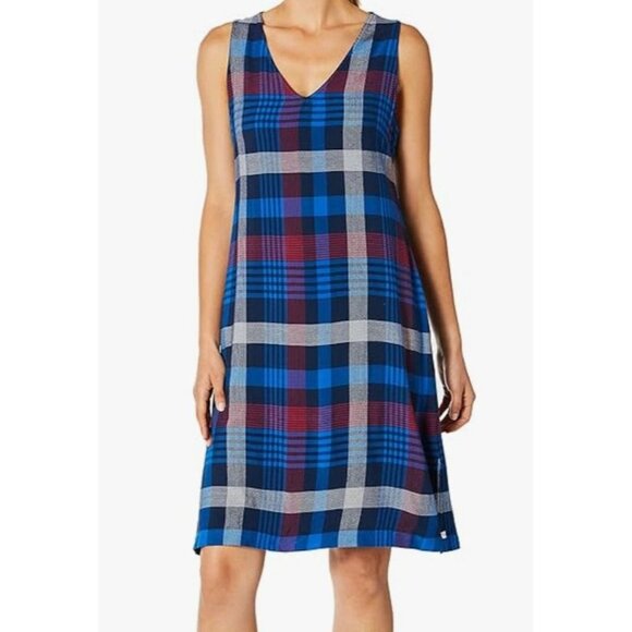 KAVU Womens L Rita Sleeveless V Neck Blue‎ Red Plaid Dress - Picture 1 of 13